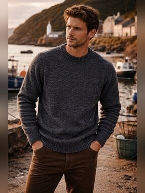 Barbour Vintage Pure New Wool Sweater Made in Scotland Black Marled Mens M 40